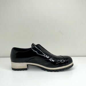 Miu Miu Black Patent Leather Derby Loafers Size 37.5 quiet luxury modern preppy